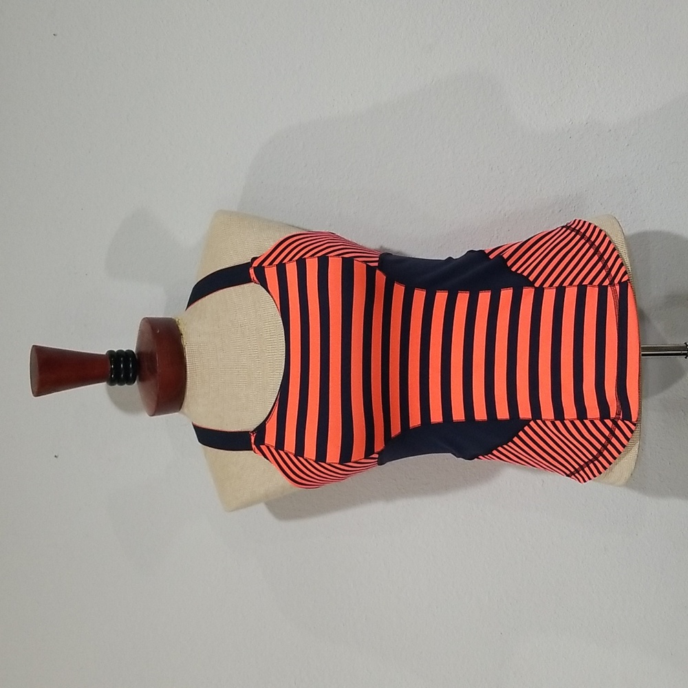 LULULEMON ORANGE /NAVY BLUE STRIPED RACERBACK TANK Size 4